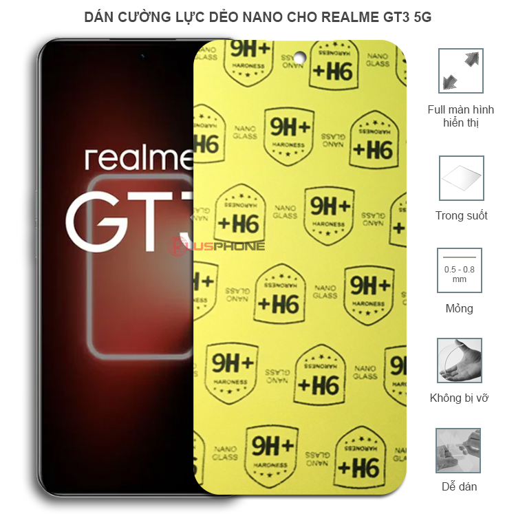 Dán cường lực dẻo trong hoặc nhám cho Realme GT3 5G