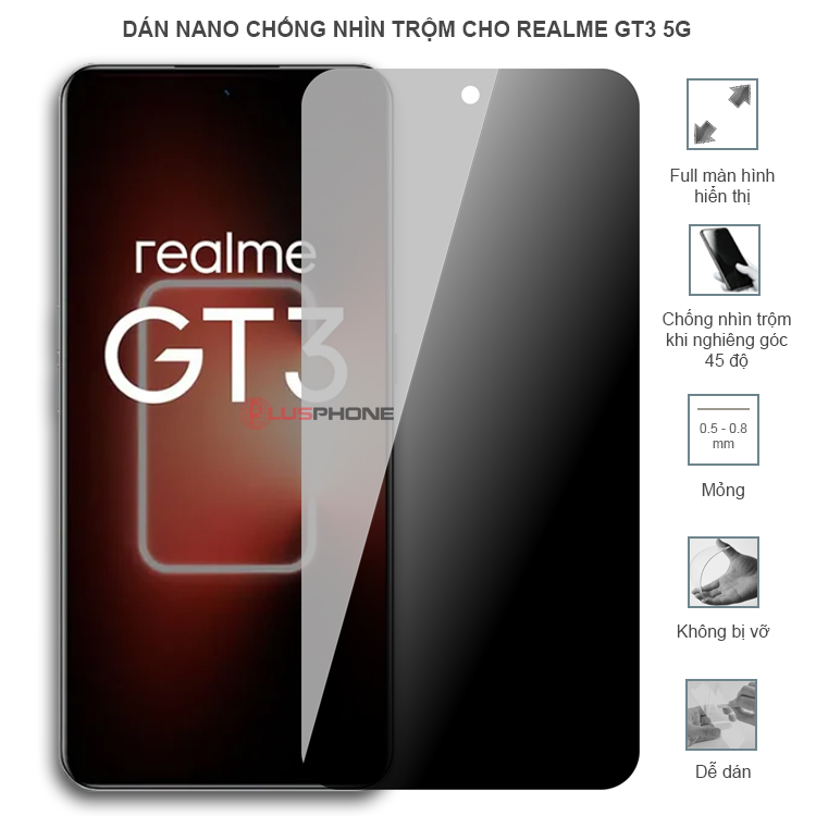 Dán cường lực dẻo chống nhìn trộm trong HD hoặc nhám AG cho Realme GT3 5G