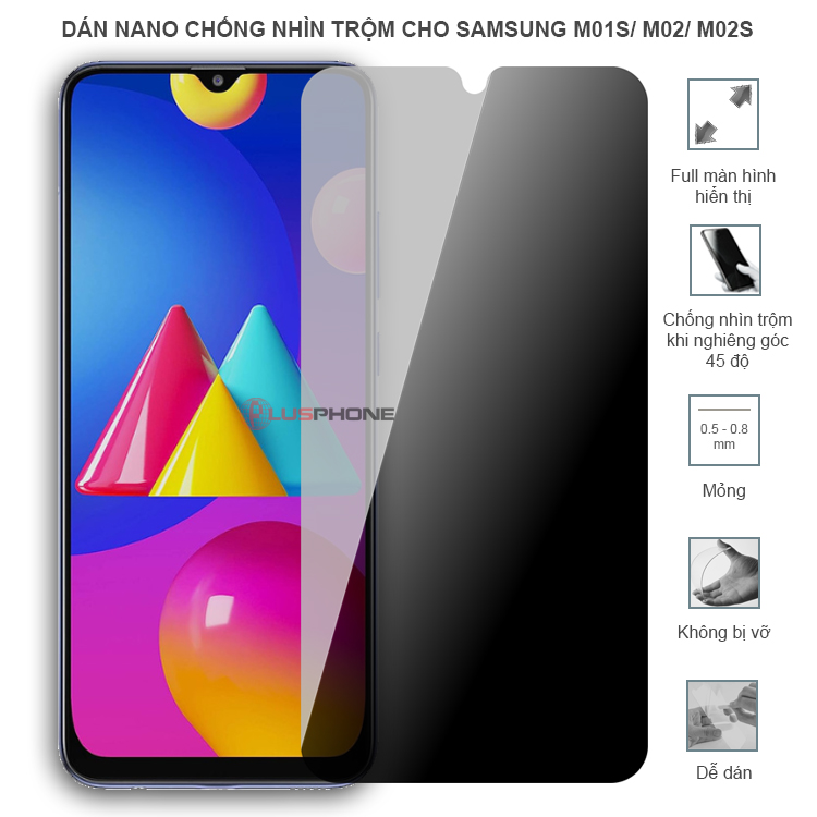 Dán cường lực dẻo chống nhìn trộm trong HD hoặc nhám AG cho Samsung M01/ M02/ M02s