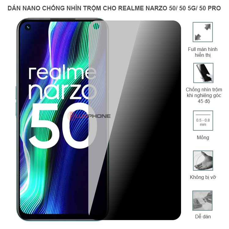 Dán cường lực dẻo chống nhìn trộm trong HD hoặc nhám AG cho Realme Narzo 50/ Narzo 50 5G/ 50 Pro