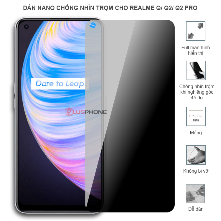 Dán cường lực dẻo chống nhìn trộm trong HD hoặc nhám AG cho Realme Q/ Q2/ Q2 Pro