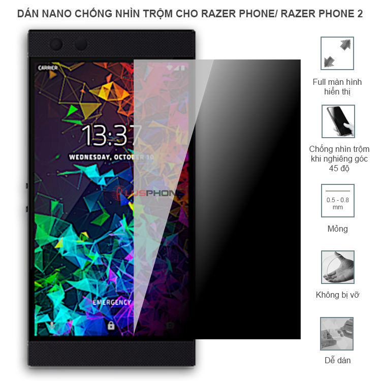 Dán cường lực dẻo chống nhìn trộm trong HD hoặc nhám AG cho Razer Phone/ Razer Phone 2