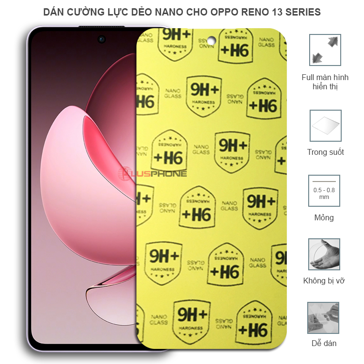 Dán cường lực dẻo trong hoặc nhám cho Oppo Reno13/ Reno 13 Pro/ Reno 13F 4G/ Reno13 F 5G