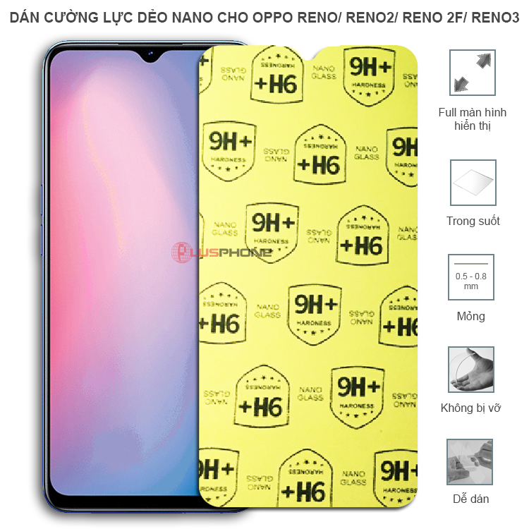 Dán cường lực dẻo trong hoặc nhám cho Oppo Reno/ Reno2/ Reno 2F/ Reno3