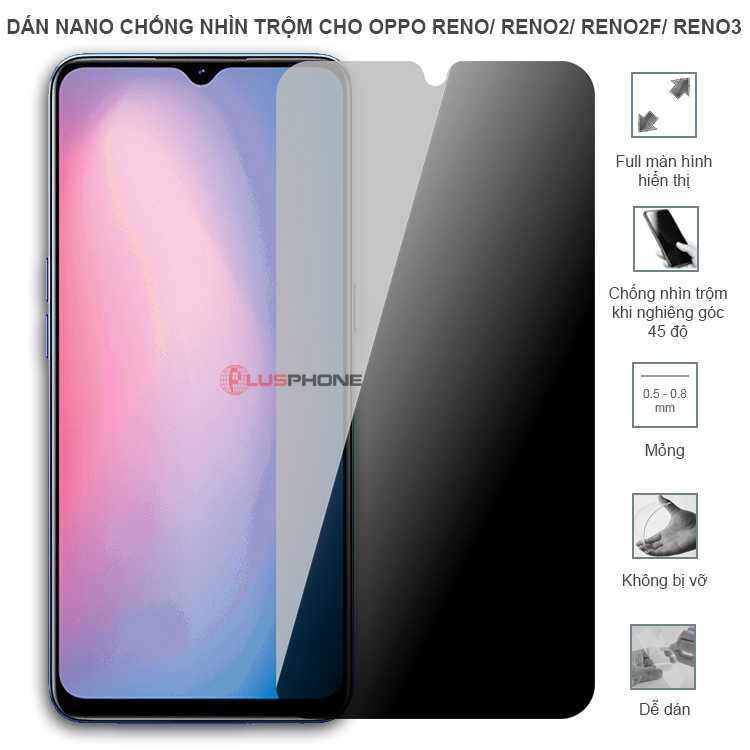 Dán cường lực dẻo chống nhìn trộm trong HD hoặc nhám AG cho Oppo Reno/ Reno2/ Reno 2F/ Reno3