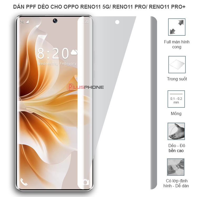 Dán PPF dẻo full màn hình trong hoặc nhám cho Oppo reno11 5G/ Reno 11 Pro/ Reno11 Pro+