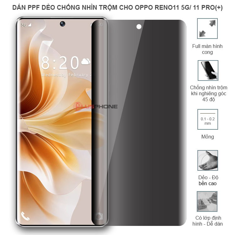 Dán PPF dẻo chống nhìn trộm trong HD hoặc nhám AG cho Oppo reno11 5G/ Reno 11 Pro/ Reno11 Pro+