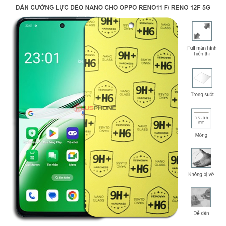 Dán cường lực dẻo trong hoặc nhám cho Oppo Reno 11F/ Reno 12F 5G