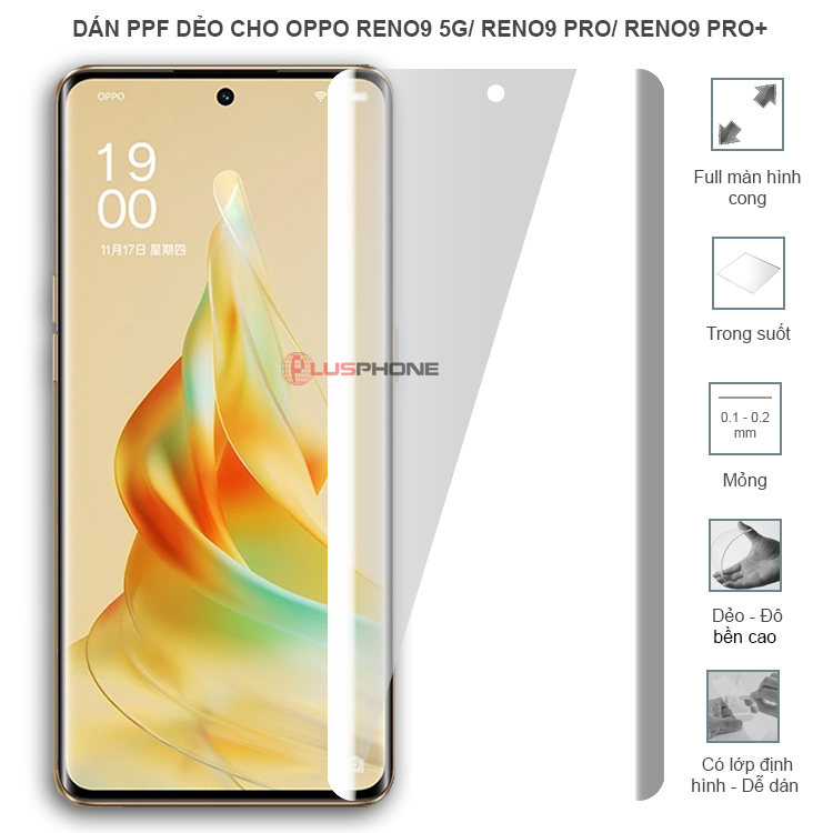Dán PPF dẻo full màn hình trong hoặc nhám cho Oppo reno9 5G/ Reno 9 Pro/ Reno9 Pro+