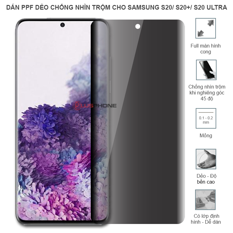 Dán PPF dẻo chống nhìn trộm trong HD hoặc nhám AG cho Samsung S20/ S20+ (S20 Plus)/ S20 Ultra 5G