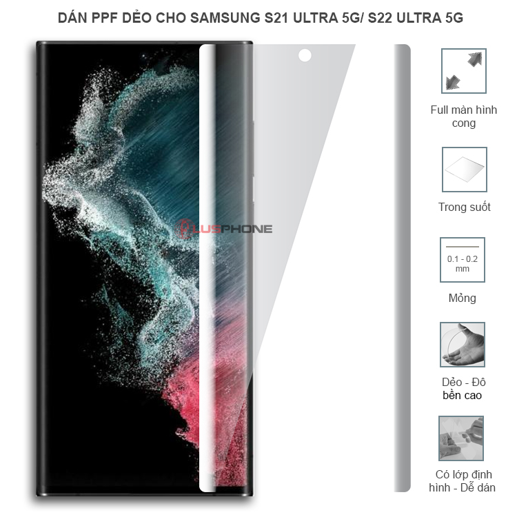 Dán PPF dẻo full màn hình trong hoặc nhám cho Samsung S21 Ultra 5G/ S22 Ultra 5G