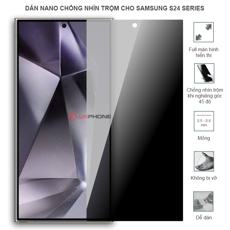 Dán cường lực dẻo chống nhìn trộm trong HD hoặc nhám AG cho Samsung S24/ S24+ (S24 Plus)/ S24 Fe/ S24 Ultra