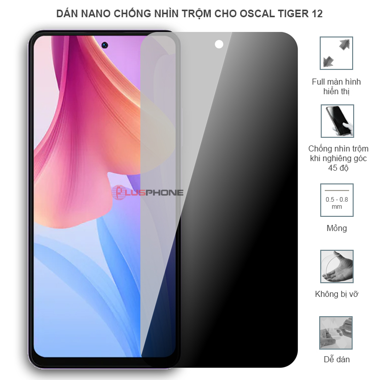 Dán cường lực dẻo chống nhìn trộm trong HD hoặc nhám AG cho Oscal Tiger 12