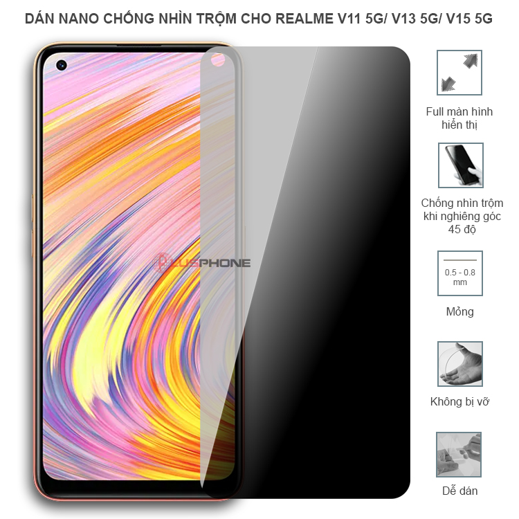 Dán cường lực dẻo chống nhìn trộm trong HD hoặc nhám AG cho Realme V11 5G/ V13 5G/ V15 5G
