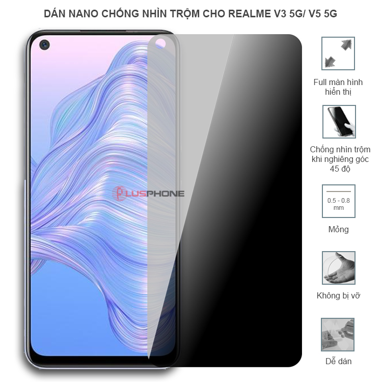 Dán cường lực dẻo chống nhìn trộm trong HD hoặc nhám AG cho Realme V3 5G/ V5 5G