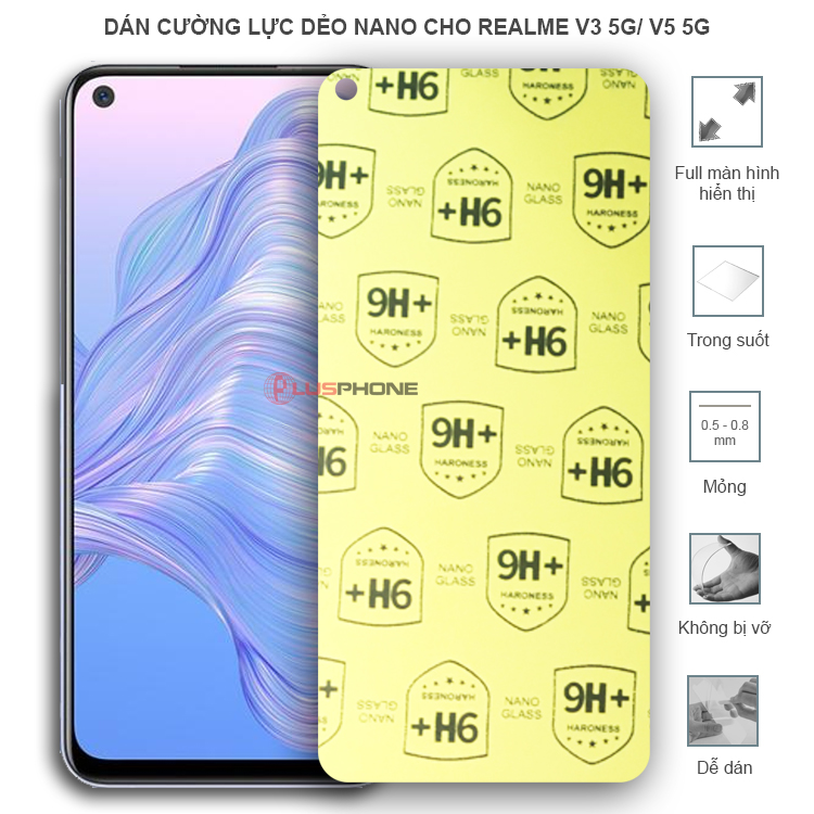 Dán cường lực dẻo trong hoặc nhám cho Realme V3 5G/ V5 5G