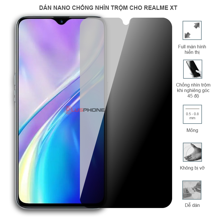 Dán cường lực dẻo chống nhìn trộm trong HD hoặc nhám AG cho Realme XT