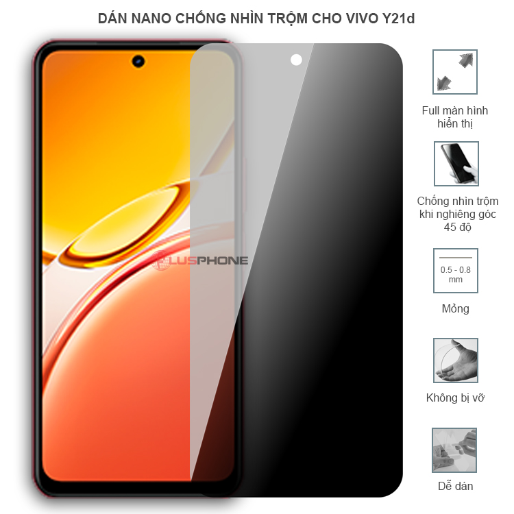 Dán cường lực dẻo chống nhìn trộm trong HD hoặc nhám AG cho Vivo Y21d