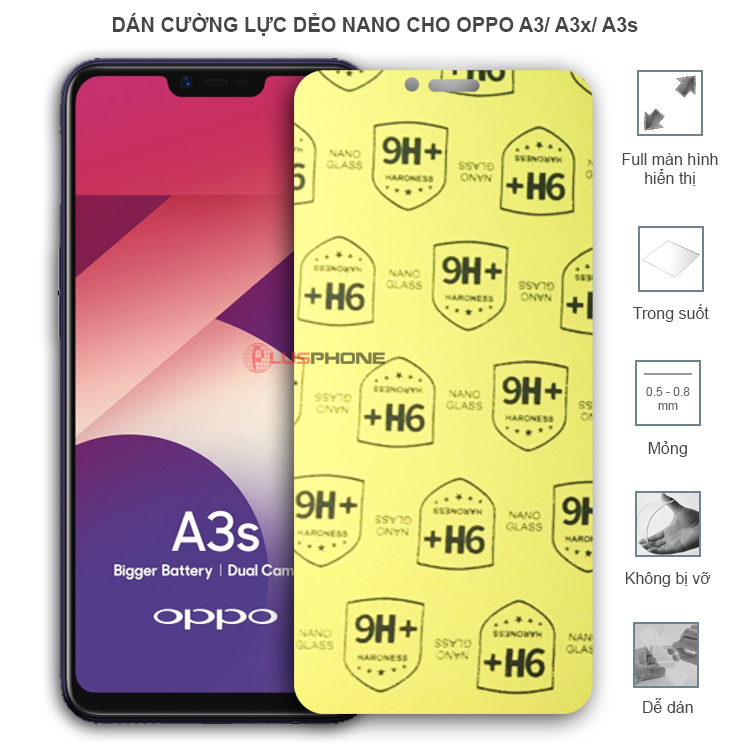 Dán cường lực dẻo trong hoặc nhám cho Oppo A3/ A3x/ A3s