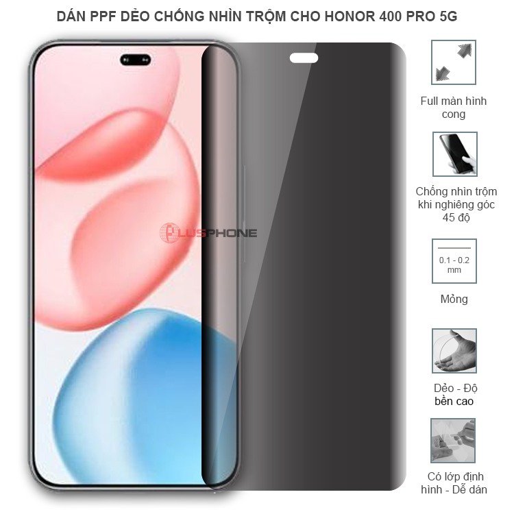 Dán PPF dẻo chống nhìn trộm trong HD hoặc nhám AG cho Honor 400 Pro 5G