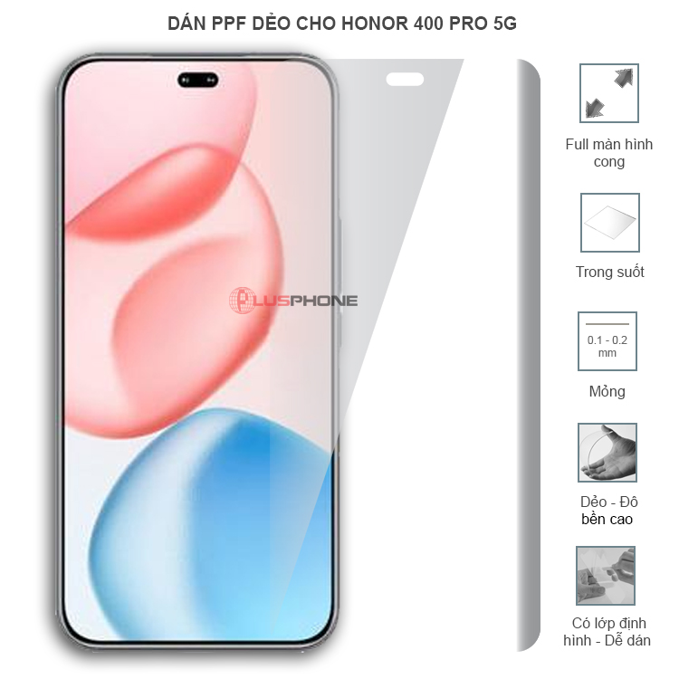 Dán PPF dẻo full màn hình trong hoặc nhám cho Honor 400 Pro 5G