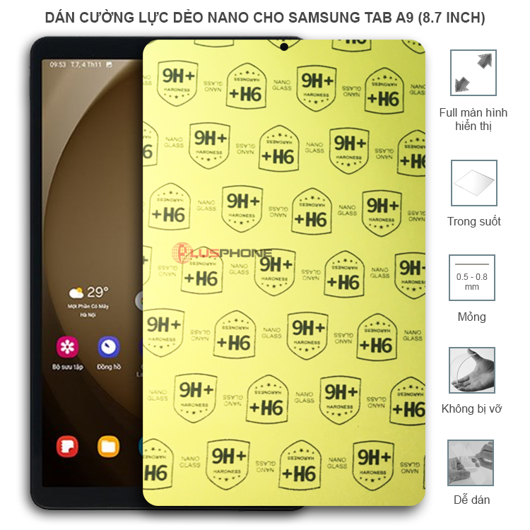 Dán cường lực dẻo trong hoặc nhám cho Samsung Tab A9 (8.7 inch)