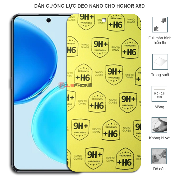 Dán cường lực dẻo trong hoặc nhám cho Honor X8d